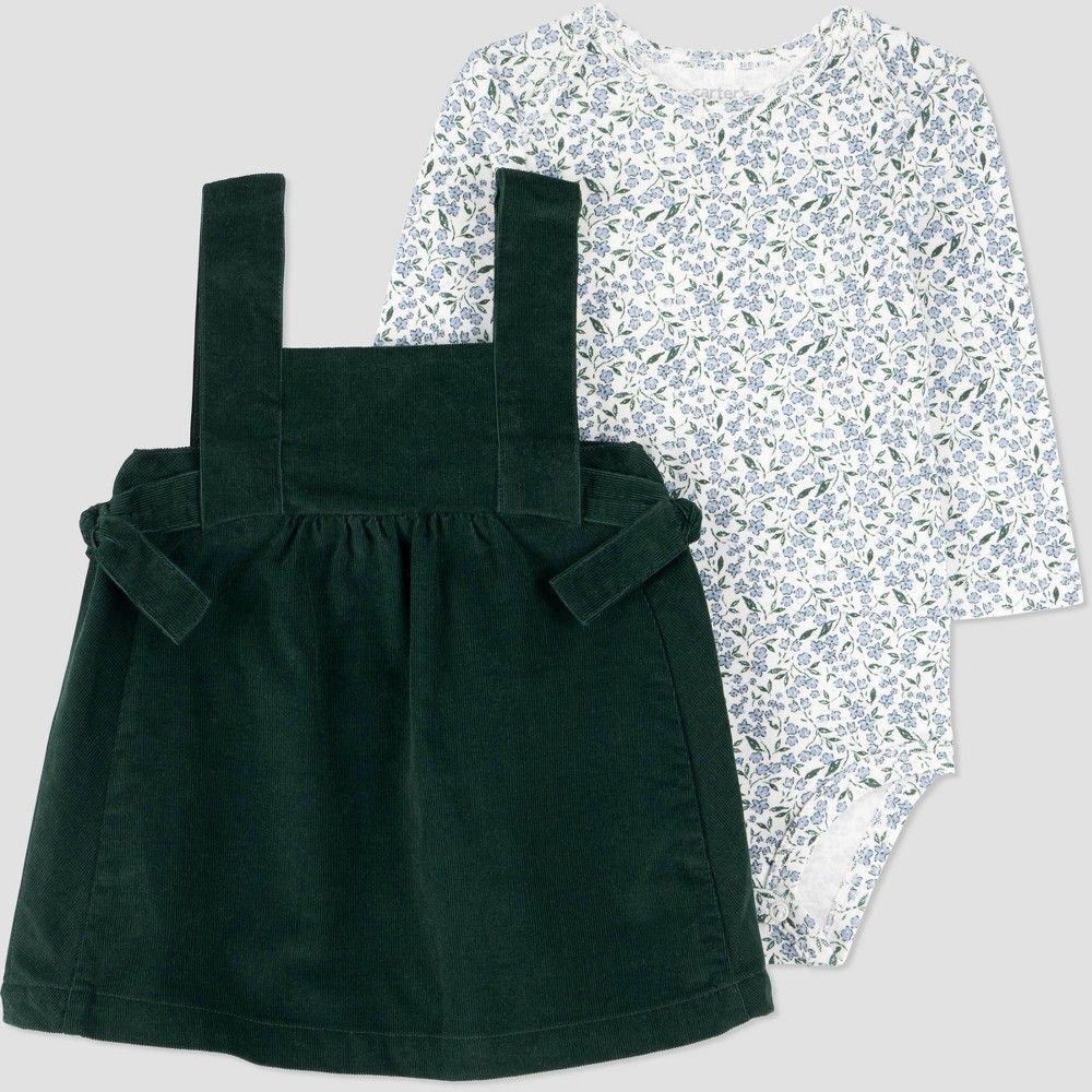 18 month Carter's Just One You® Baby Girls' 2pc Floral Overalls Dress Green NWT